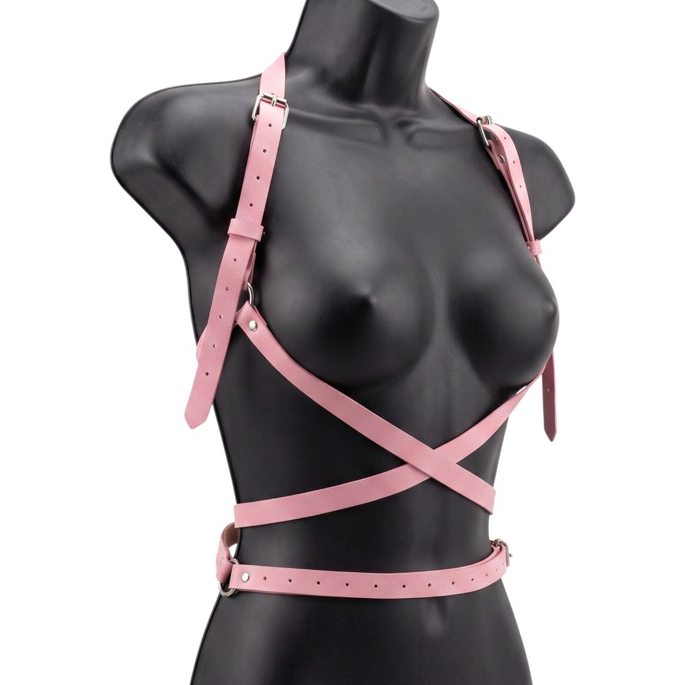 New Pink Vegan Leather Body Harness Chest Waist Cage Belt Goth Rave